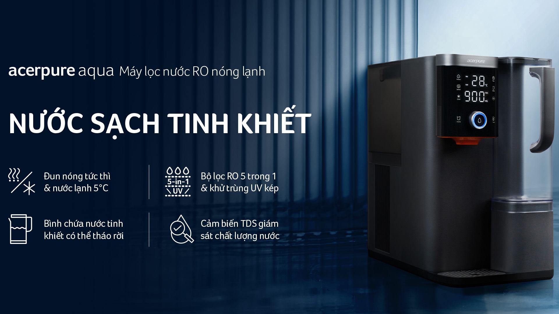 NƯỚC UỐNG SẠCH - NỀN TẢNG CHO SỨC KHỎE BỀN LÂU CỦA CẢ GIA ĐÌNH: LUÔN SẴN SÀNG VỚI MÁY LỌC NƯỚC ACERPURE AQUA WP5