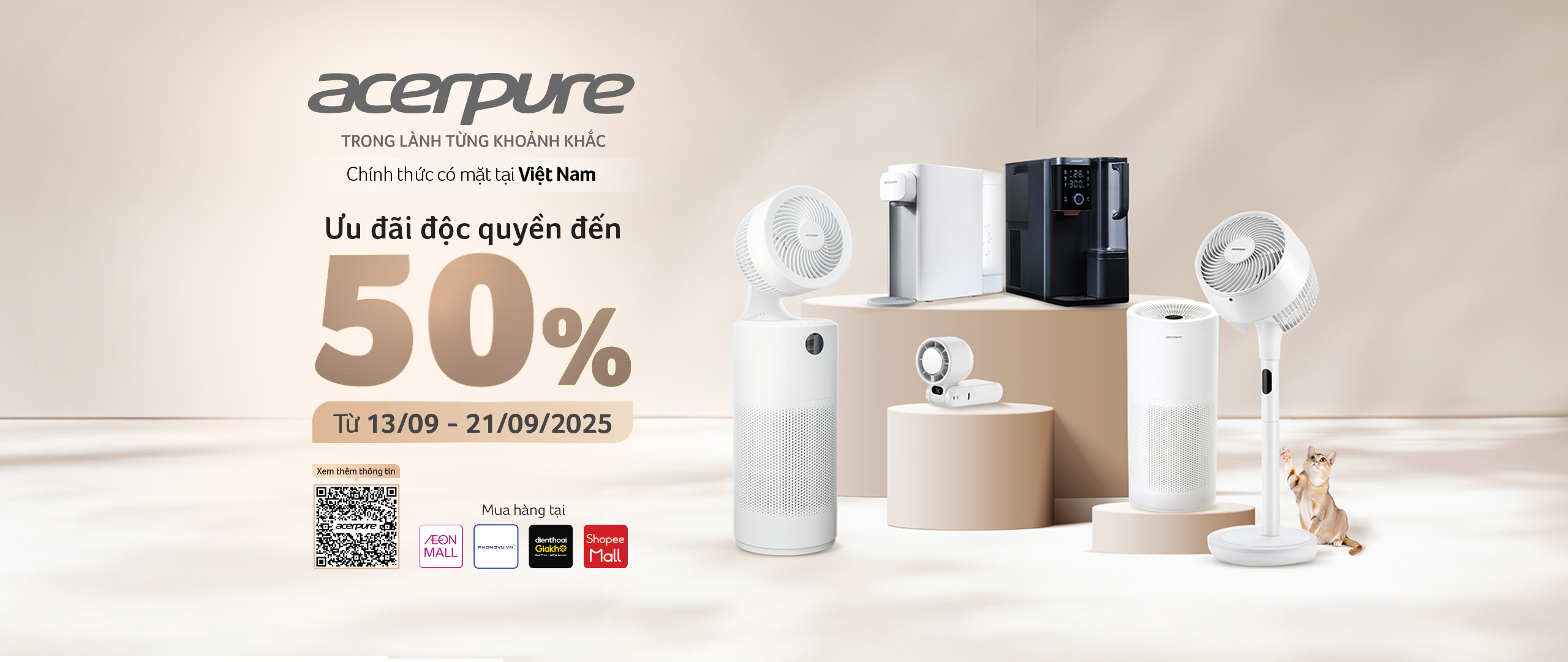 Ưu Đãi 50% Nhân Sự Kiện Ra Mắt Acerpure (13.09 - 21.09.2025) - Acerpure Việt Nam - Homepage Banner	